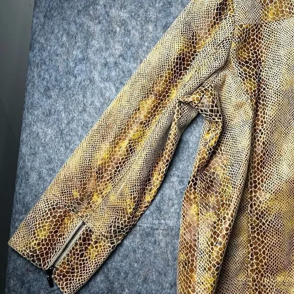 Dialogue Snake Print Zip Up Gold & Brown Jacket Coat Blazer Women’s Size 2X - Picture 11 of 12